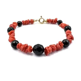 Women's Bracelet Sciacca Coral and Onyx with 925 Silver Clasp