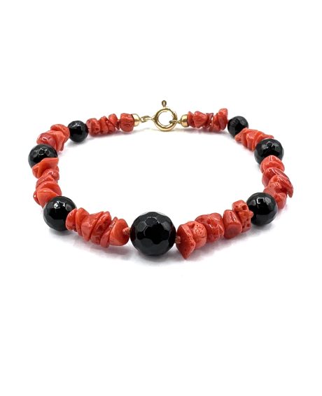 Bracciale Donna Corallo Sciacca e Onice con Chiusura Argento 925