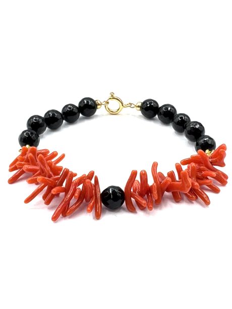 Bracciale Corallo Sciacca con Onice e Chiusura Argento 925