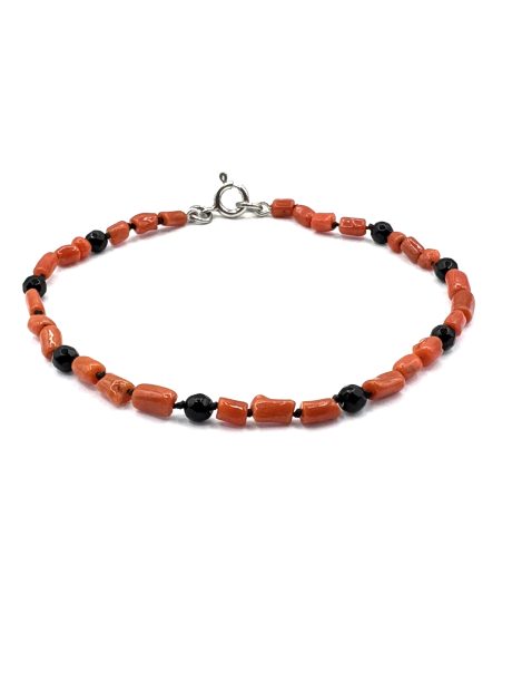Bracciale Donna Corallo Sciacca e Onice con Chiusura in Argento 925