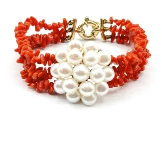 3-Strand Sciacca Coral Bracelet with Pearls