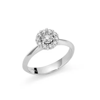 Miluna Solitaire Pavé Ring in 18kt White Gold and Diamonds