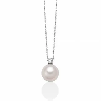 Miluna Freshwater Pearl and Diamond Necklace in 18ct White Gold