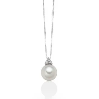 Miluna Pearl and Diamond Necklace in 18kt White Gold