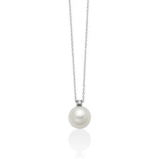 Miluna Necklace in White Gold with Pearl and Diamonds