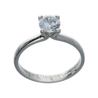 Solitaire Ring in 18kt White Gold with White Zirconia