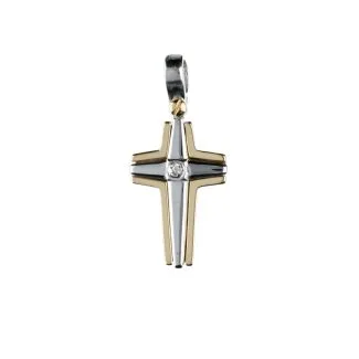 18k Gold Cross with Bicolour Diamond