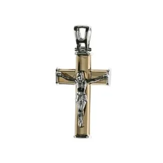 Cross Pendant in 18kt Bicolour Gold with Christ