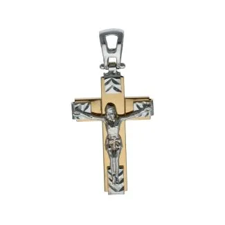 18kt Yellow and White Gold Cross Pendant, Bicolour