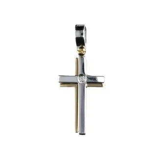 18kt Gold Bicolour Cross with Diamond