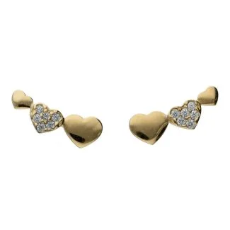 18kt Yellow Gold Heart Earrings with White Zircons