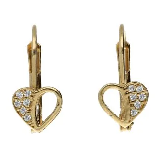 Heart Earrings in 18kt Gold with White Zircons