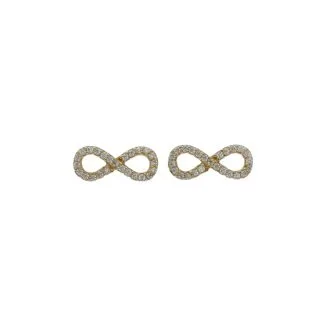 18kt Gold Infinity Screw-Back Earrings with White Zircons