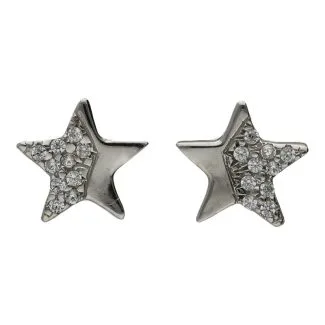18ct White Gold Star Earrings with White Zircons