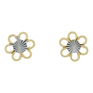 18kt Gold Bicolour Flower Earrings with Screw Back