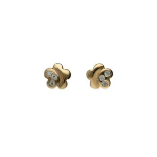 18k Yellow Gold Flower Earrings with White Zircons
