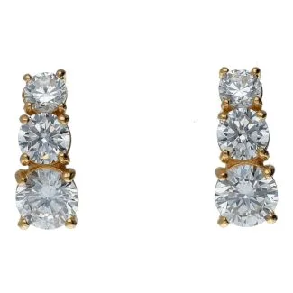 Trilogy Earrings in 18kt Yellow Gold with White Zircons