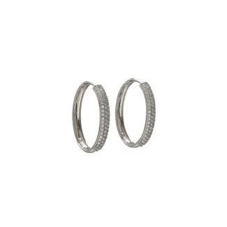 18k White Gold Hoop Earrings with White Zirconia