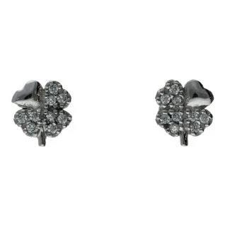 Four-Leaf Clover Earrings in 18kt White Gold with Zircons