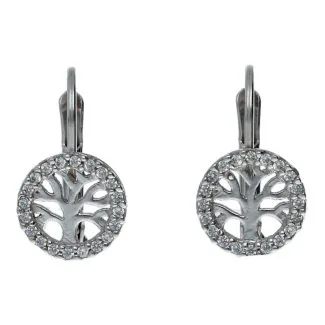 Tree of Life Earrings in 18kt White Gold with White Zircons
