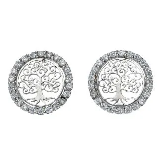 Tree of Life Earrings in 18kt White Gold with White Zircons