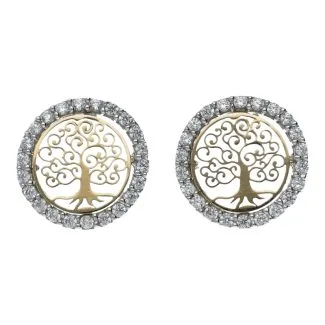 Tree of Life Earrings 18kt Yellow Gold Screw Back