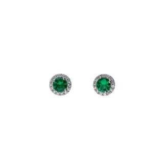 Women's White Gold Earrings with Green Zircons