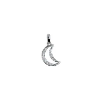 Moon Pendant with Zircons in 18kt White Gold