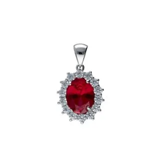 18kt White Gold Pendant with Red Zircon