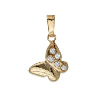 Butterfly Pendant with Zircons in 18kt Yellow Gold