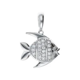 Fish Pendant with White Zircons in 18kt White Gold