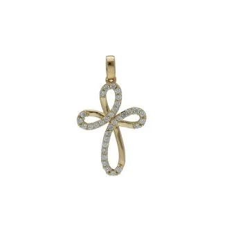 18kt Yellow Gold Cross with White Zircons