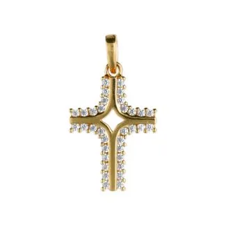18kt Yellow Gold Cross Pendant with Zirconia