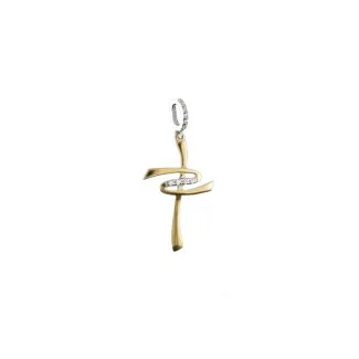 Two-Tone 18kt Gold Cross Pendant with Black Zirconia