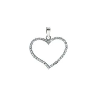 18kt White Gold Heart Pendant with White Zircons