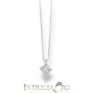 Miluna Punto Luce Necklace in 18kt White Gold with 9 Natural Diamonds