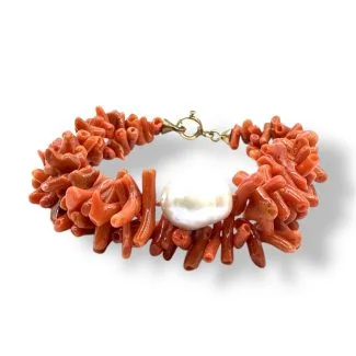 Women's Two-Strand Sciacca Coral Bracelet with Baroque Pearl