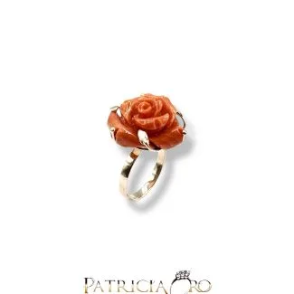 Ring with Sciacca Coral Rose in 9kt Gold