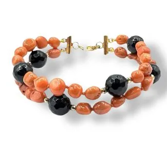 Sciacca Coral and Onyx Bracelet, 2 Strands