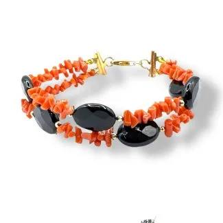 Sciacca Coral and Black Onyx 2-Strand Bracelet