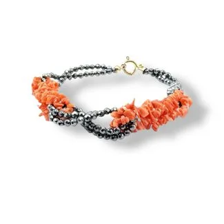 Sciacca Coral and Natural Hematite Bracelet