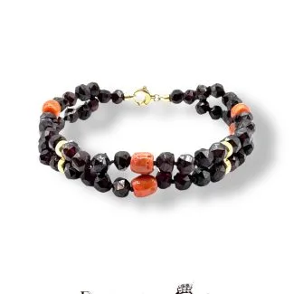 Sciacca Coral and Garnet Bracelet in 18kt Gold