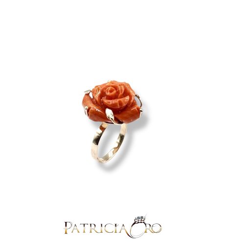 Anello con Rosa in Corallo Sciacca Oro 9kt — Ref. ACR16o