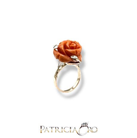 Anello con Rosa in Corallo Sciacca Oro 9kt