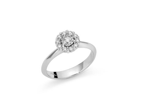 Anello Miluna Solitario Pavé in Oro Bianco 18kt e Diamanti