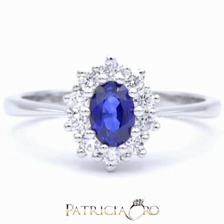 Anello in Oro Bianco con Zaffiro e Diamanti Davite & Delucchi