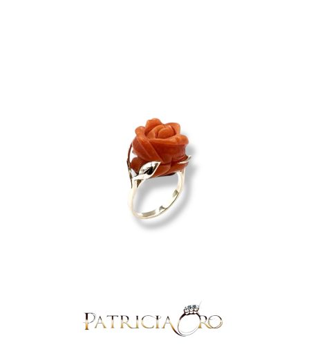 Anello con Rosa in Corallo Sciacca Oro 9kt