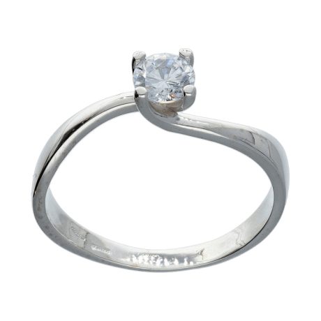 Anello Solitario in Oro Bianco 18kt con Zirconi