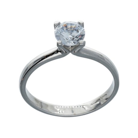 Anello Solitario Oro Bianco 750 e Zirconi Bianchi