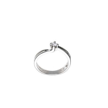 Anello Solitario in Oro Bianco 750 con Zirconi